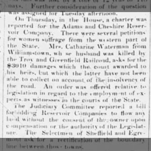 Cheshire Reservoir charter was reported on in legislature.