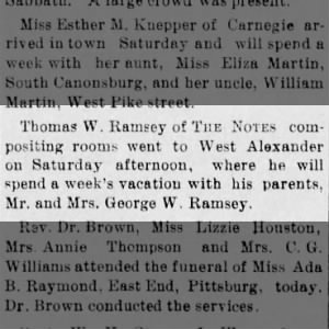 Thomas W Ramsey visited home Sep 6 1897