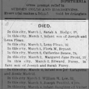 Death of Sarah and Joseph's infant son 2 March 1900