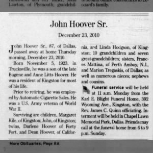 John Hoover, Sr - Obituary - 2010
