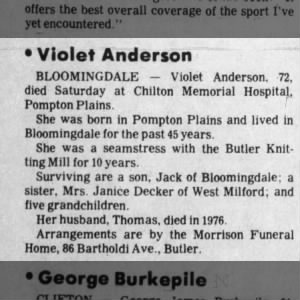 Obituary for Violet Anderson