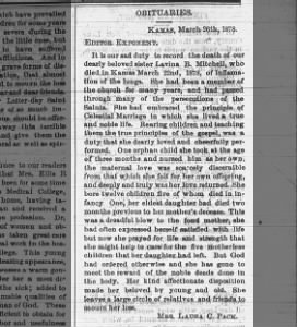 Lavina B. Mitchell - Obituary - 15 April 1878