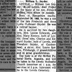 Obituary for William Lee Snyder