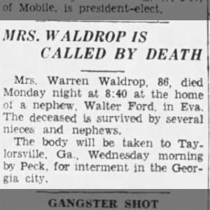 Obituary for Martha Richie WALDROP 1936