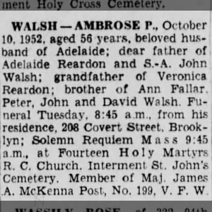 Obituary for AMBROSE P. WALSH