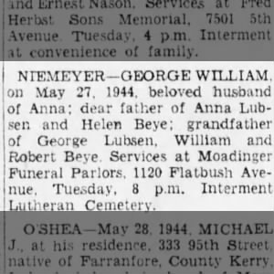 Obituary for GEORGE WILLIAM NIEMEYER