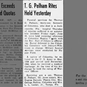 Obituary for T. G. Pelham