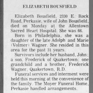 Obituary for ELIZABETH BOUSFIELD
