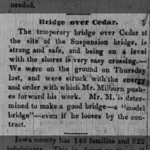 1850-10-19 - Suspension Bridge progresses - Iowa Democratic Enquirer pg 2