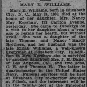 Obituary for MARY E. WILLIAMS