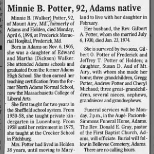 Obituary for Minnie B. Potter