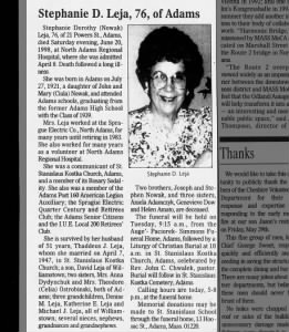 Obituary for Stephanie Dorothy Leja