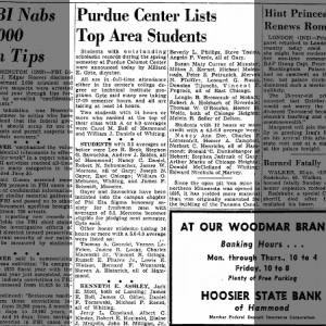 Purdue Center Lists Top Area Students. 7-19-1956 
Steven A. Zlatarich of Hammond 
