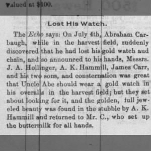A.K. Hammill finds Uncle Abe Carbaugh's lost gold watch in the harvest field. 