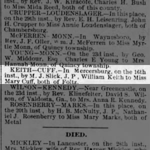 Keith-Cuff wedding Aug 31,1894