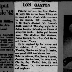Obituary for David Leonidas (Lon) Gaston