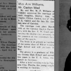 Marriage of Shirley Ann Williams and Charles Clifton Gaston Sr