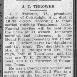 Obituary for J. T. - THROWER