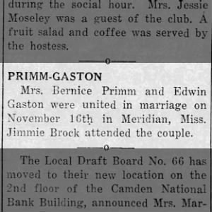 Marriage of Bernice Claire Henderson and Robert Edwin Gaston