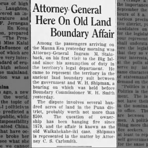 Attorney General Here On Old Land Boundary Affair_1914_The Hawaii Herald_June 19_Pg. 1