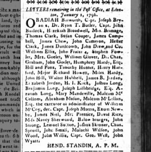 Letters In The Post Office In Denton, Jan 1, 1796