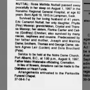 Obituary - Rose Matilda Nuttall