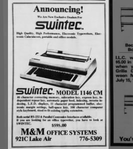 Swintec electronic typewriters