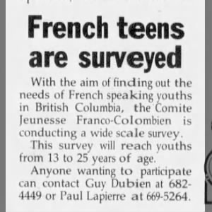 Guy Dubien surveys French teens for the Comite Jeunesse Franco-Colombien