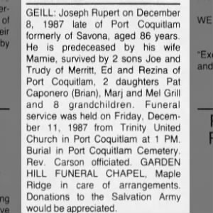 Obituary for Joseph GEILL