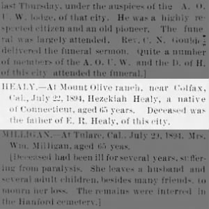 Obituary: Hezekiah Healy - 1894