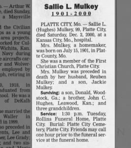 Obituary for Sallie L. Mulkey
