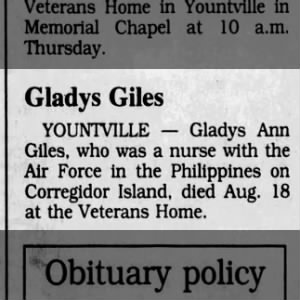 Obituary for Gladys Ann Giles