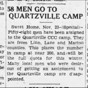 1933 11 24 QUARTZVILLE CAMP, 58 men to CCC camp, Greater Oregon,P2,C5,Mid,V22,No30-SRM