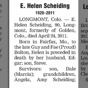 Obituary for E. Helen Scheiding