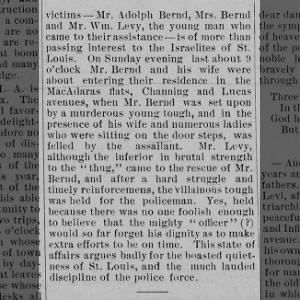 Adolph Bernd, wife, and Wm Levy tangle with a brazen assailant