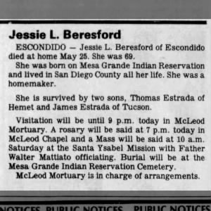 Obituary for Jessie L. Beresford