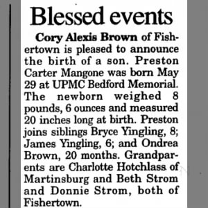 Preston Carter Mangone Birth Announced 