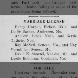 6 Jun 1919, Marr License; Gertrude Guthrie & Andrew Black