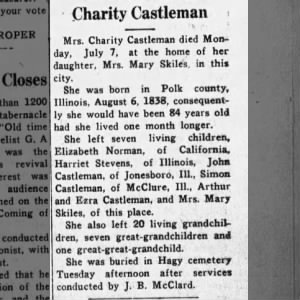 Obituary for Charity Castleman