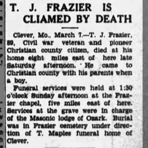 Obituary for T. J. FRAZIER
