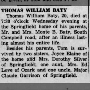 Obituary for THOMAS WILLIAM BATY