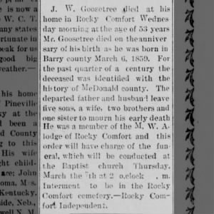 Obituary for J. W. Goosetree