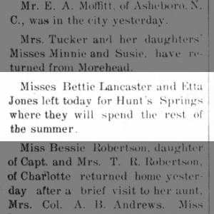 1896.8.21 Hunt Springs?, Moore County, NC