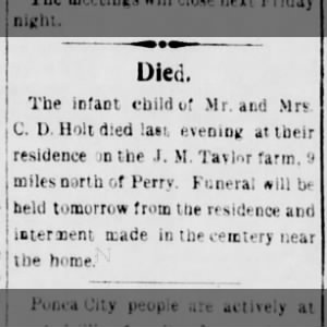 infant death of Clinton Holt and wife