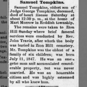 Obituary for Samuel Tompkins