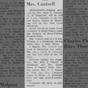 Obituary for Rosie E. Cantrell