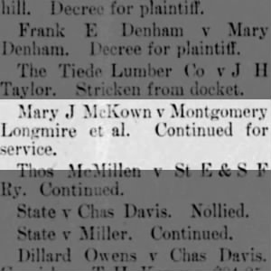 Mary J McKown, Montgomery Longmire