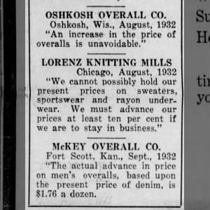 September 15, 1932 - Price Increases - Canton, Mo