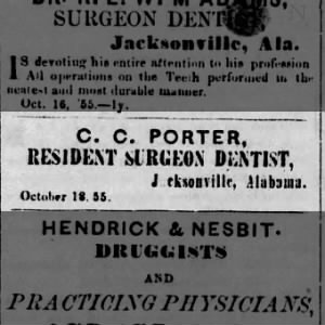C. C. Porter, Resident Surgeon Dentist [1855]
