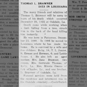 Obituary Thomas L Brawner